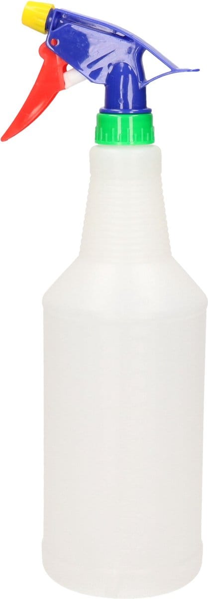 PlasticForte Waterverstuiver - 1 liter - transparant - gekleurde spuitkop - spuitfles