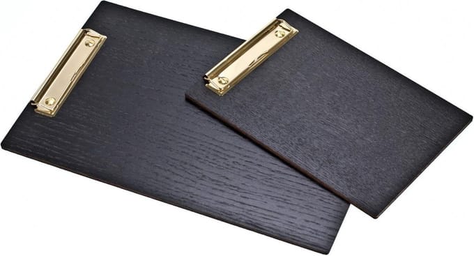 Goodline® - A4 Houten Menu Klembord - type: HFK-Zwart + Gouden Klem