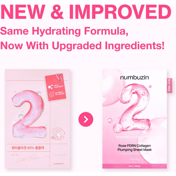 numbuzin No.2 Masque Repulpant Rose PDRN Collagène Hydratant Raffermissant 33ml 5pcs