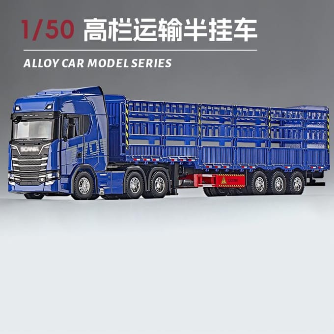 1:50 Scania Dubbeldeks Platbodem Transportvoertuig Legering Metaal Diecast Modelauto Bureau Display Verzamelobject Ornament Vakantiespeelgoed