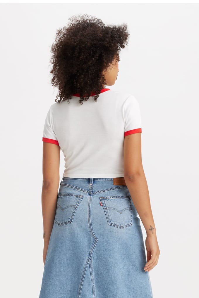 Levi's Graphic Mini Ringer Tee Ppeach Tab Bright Maat: L | Tops Outlet | Dames | Wit