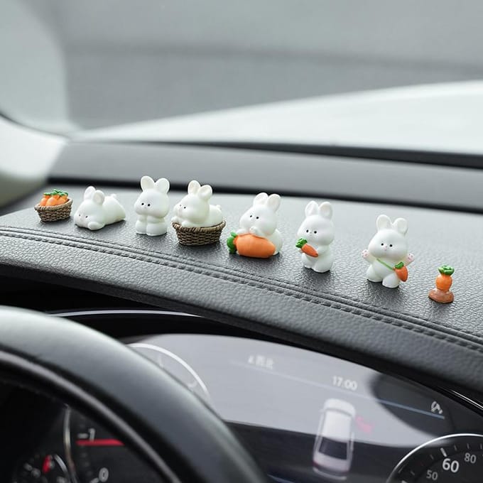 Auto Accessoires Ornament Schattig Cartoon Konijn Auto Middenconsole Scherm Liggend Auto Decoraties 8pcs gray