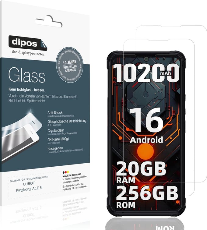 dipos – 2x Pantserfolie geschikt voor CUBOT Kingkong ACE 5 | 9H Screenprotector