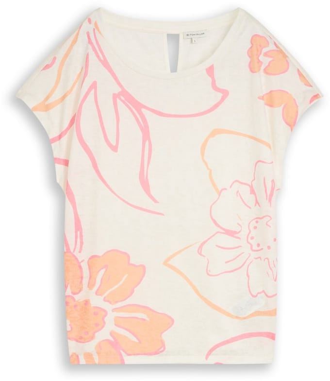 Tom Tailor - T-shirt met bloemenprint - Maat XL - Whisper White