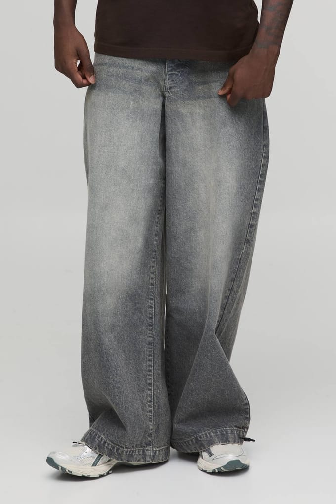 Essential Baggy Parachute Fit Rigid Washed Jeans | Stone | Size 46S