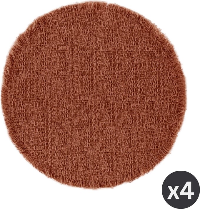 Tiseco - Placemat LINA - SET/4 - boho - stof - Dia 38 cm - Rond, roodbruin