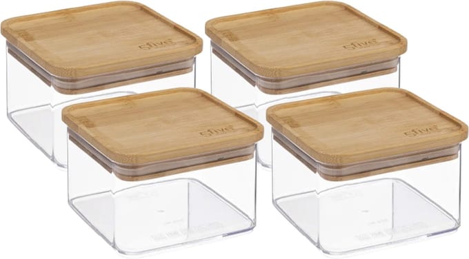 5Five - Keuken voorraadpot - Berlino - 4x - kunststof/bamboe - 500 ml