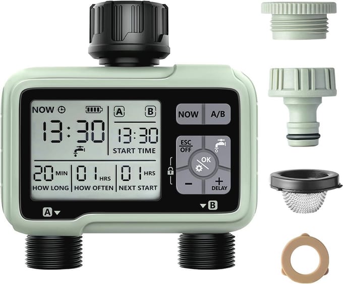 Irrigatietimer voor de tuin - Programmeerbare watertimer met Regenbui en Handmatige Modi