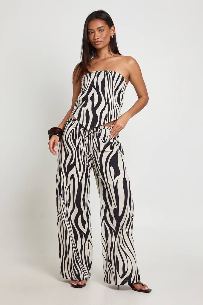 boohoo Dames Zebra Linnen-look Bandeau Sjaal Top | Zebraprint | Maat: 40