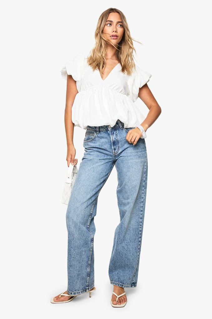 boohoo Dames Poplin Puffball Top | White | Maat: 6