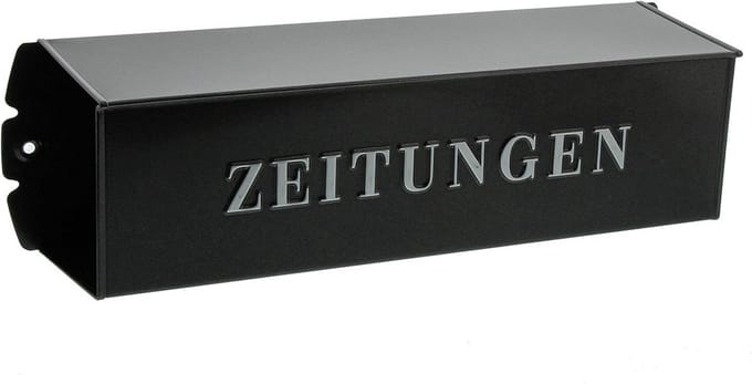 Metalen krantenbox voor buitenbevestiging met reliëf letters