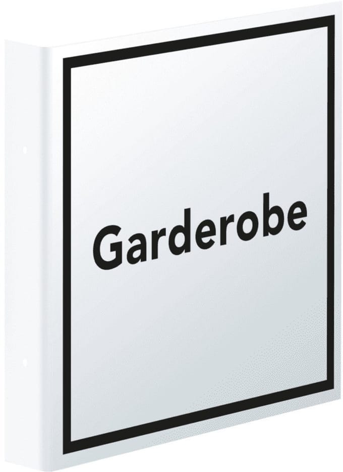 Haaks bord met tekst garderobe, 150 x 150 mm - kunststof