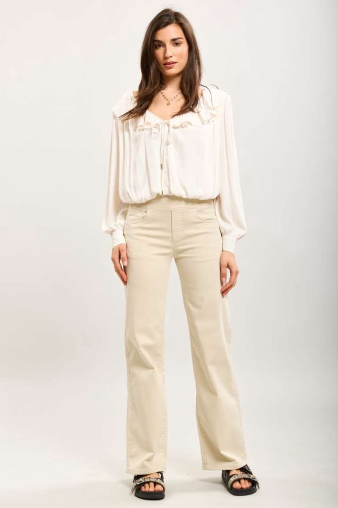 Toxik3 - Broek hoge taille jog denim licht beige straight extra comfy
