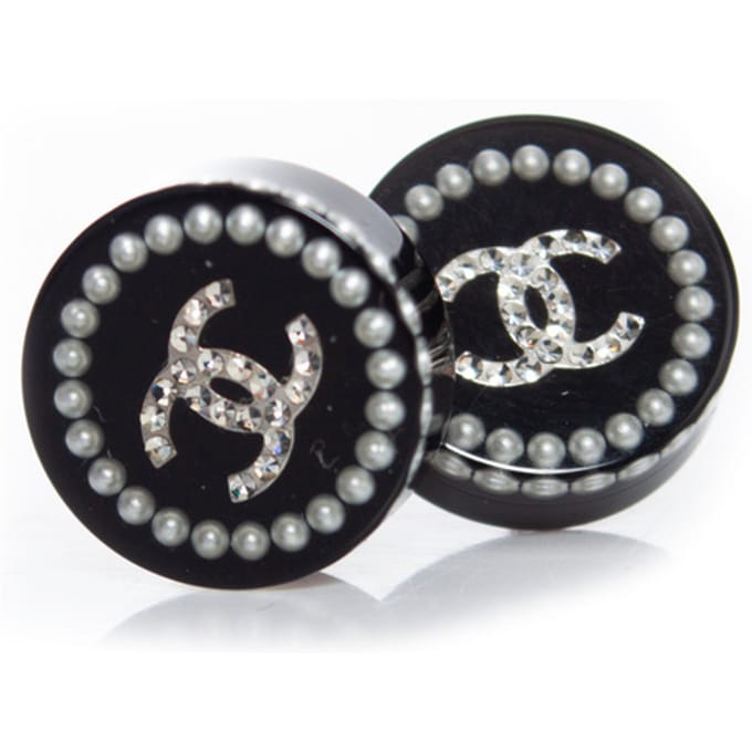 Chanel ronde oorbellen met parels en rhinestones