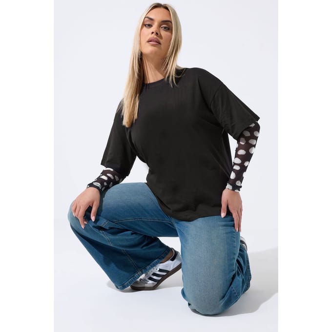 Limited Collection Zwart Tshirt Met Stippen En Mouwen Size 48