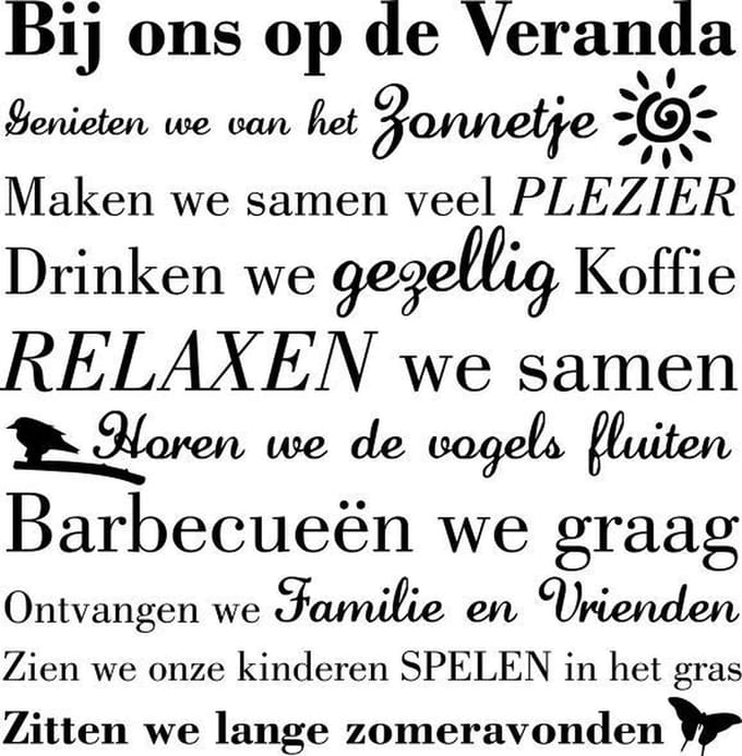 Muurtekst muursticker Bij Ons Op De Verranda