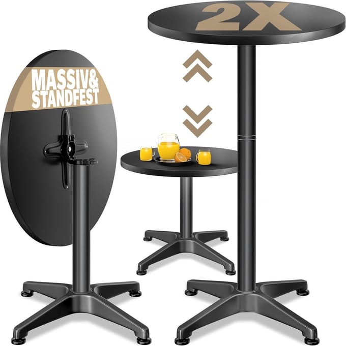 Inklapbare Statafel Rond 2-in-1 Hoogte Verstelbaar 70/115cm Aluminium Partytafel Zwart