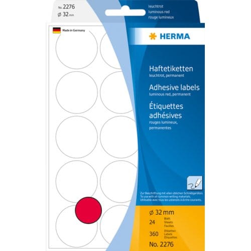 HERMA 2276 Univers. etiket. bureauverp. fluor-rood Ø 32 mm Papier 360 St.