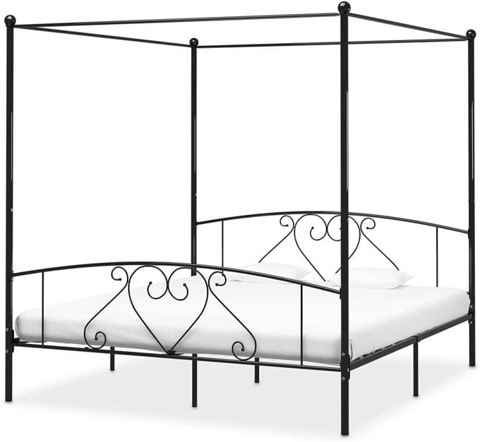 Hemelbed Frame - Bedframe Slaapkamer - Romantische Sfeer - Met Gordijnframe - 180 x 200 cm - Zwart