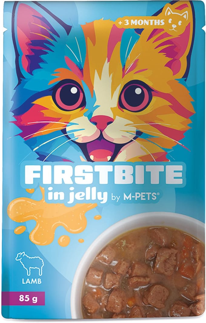 M-PETS firstbite in gelei lam 85g pouch - 12st per display - per 12