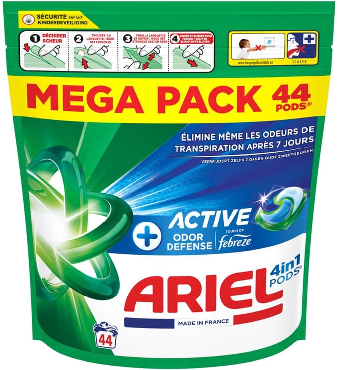 Ariel 4in1 Wasmiddel Pods Actieve Geurbestrijding 44 stuks