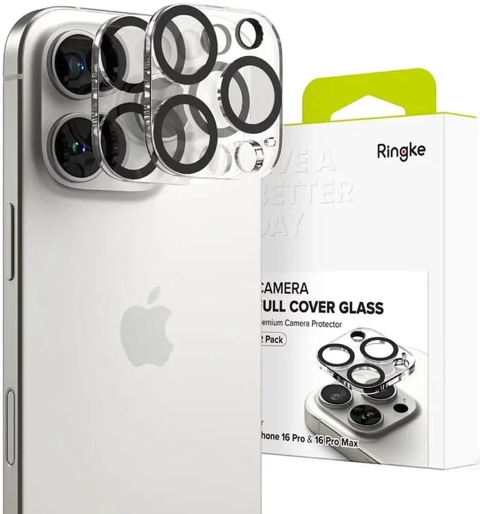 Ringke Full Cover Glass - Camera Protector Geschikt voor Apple iPhone 16 Pro / 16 Pro Max - Tempered Glass - Case Friendly - 2-Pack