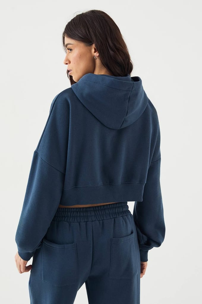 Dames DSGN Studio Boxy Crop Zip Through Hoodie | Indigo | Maat: Large
