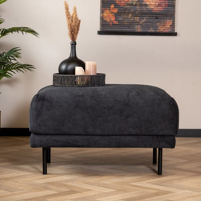 Bronx71® Scandinavische hocker Denver stof gemêleerd zwart