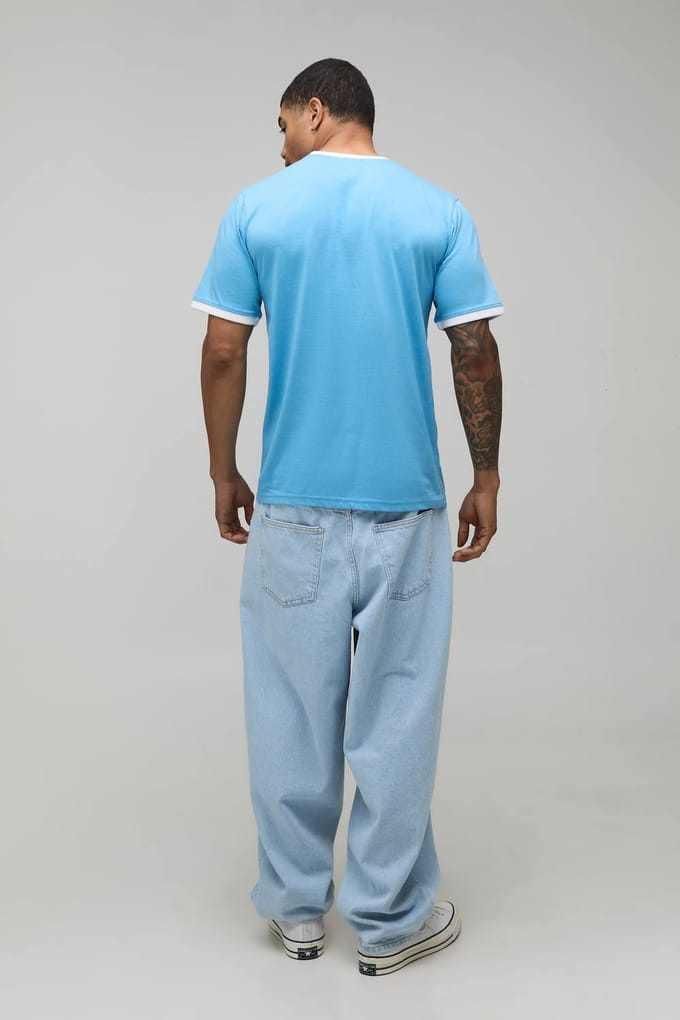 Regular Fit Ringer T-shirt Met Ronde Hals | Blue | Size Medium