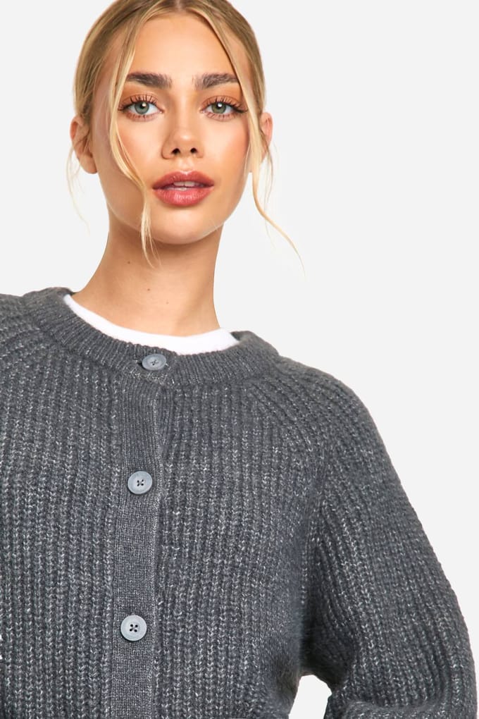 boohoo Dames Gebreide Oversized Boxy Cardigan met knoopsluiting | Charcoal | Maat: Small