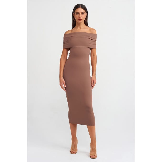 Off-Shoulder Bodycon Midi Jurk