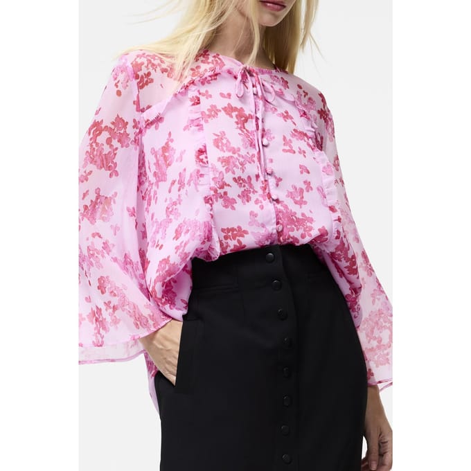 French Connection Isla Hallie Crinkle Tie Nk Top Violet Pink Multi Größe: S | Blusen Outlet | Damen | Rosa