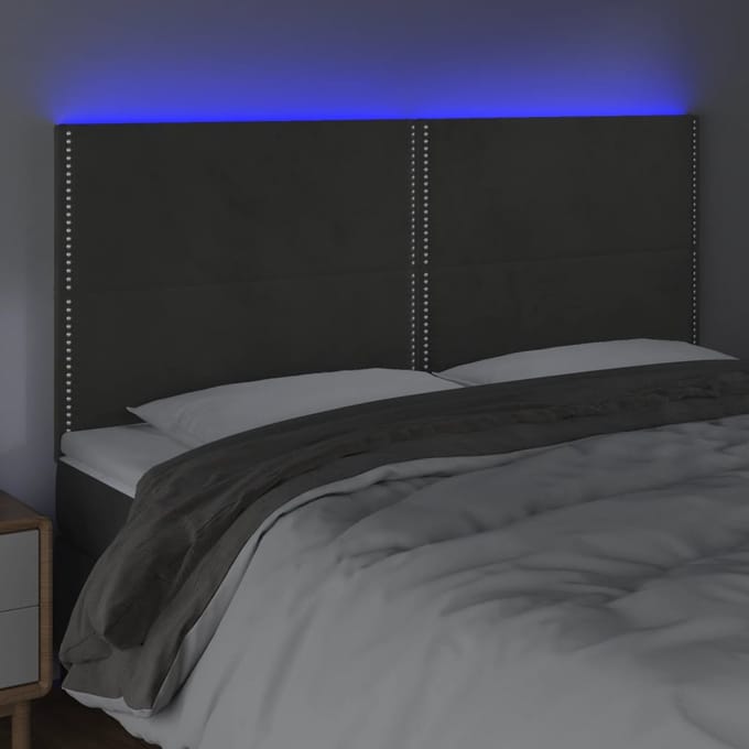 vidaXL - Hoofdbord - LED - 160x5x118/128 - cm - fluweel - donkergrijs