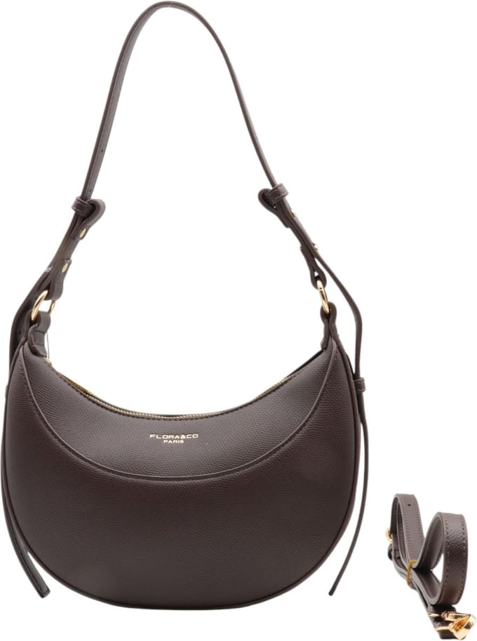 Flora & Co - fashion schoudertasje - crossbodytas - met lange draagriem - chocolat/bruin