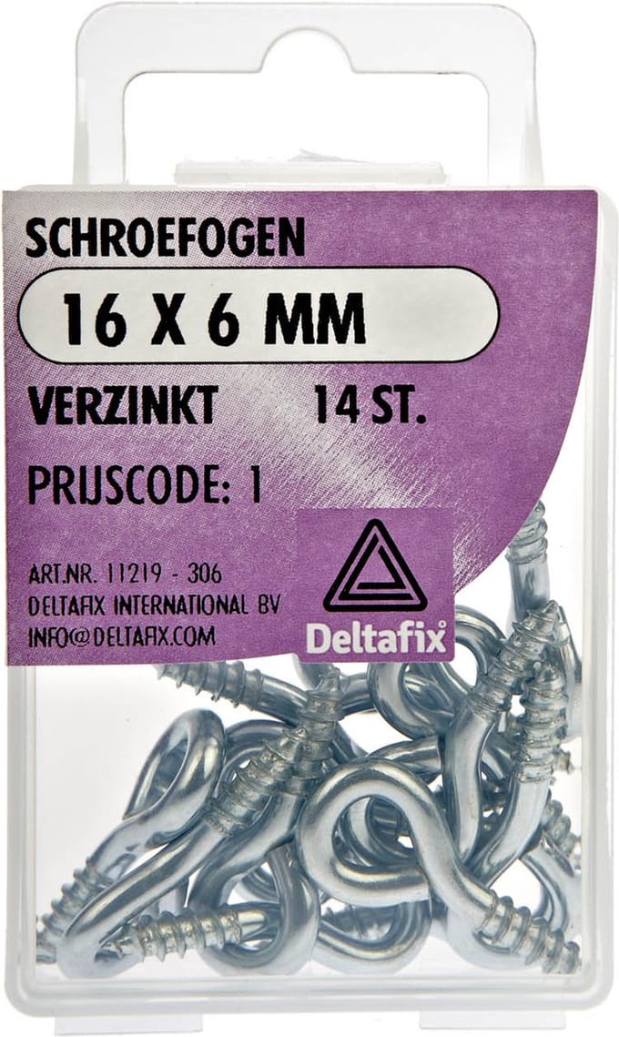 Schroefogen.16 x 6 MM. Verzinkt. 14 Stuks ophang oog. Deltafix.