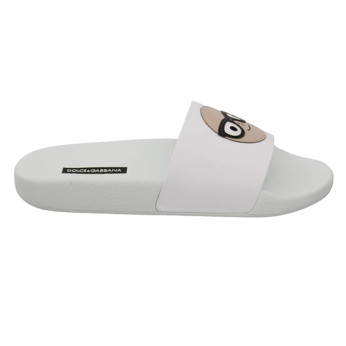 Dolce & Gabbana Witte Leren #dgfamily Slides Schoenen Sandalen