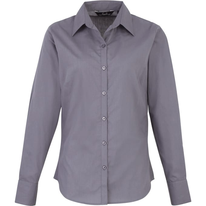Premier Dames/Dames Popeline Blouse met Lange Mouwen (Staal)