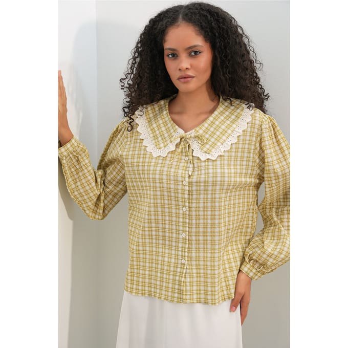 Dames Geruite Viscose Poplin Shirt