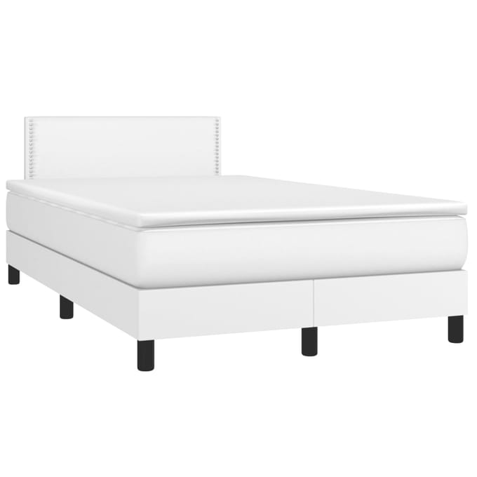 vidaXL - Boxspring - met - matras - en - LED - kunstleer - wit - 120x200 - cm
