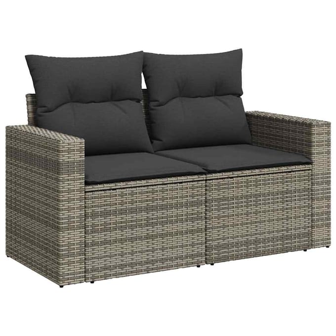 vidaXL - 7-delige - Loungeset - met - kussens - poly - rattan - grijs