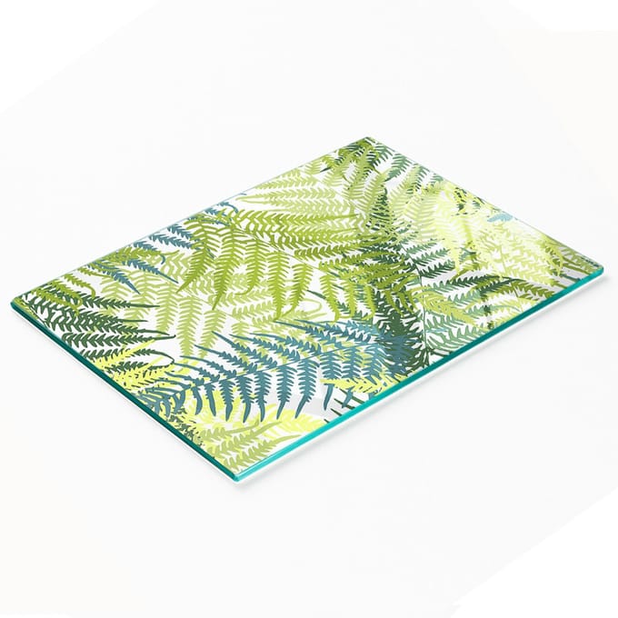 Keukenplank van gehard glas met decoratief varenmotief, 80x52 cm