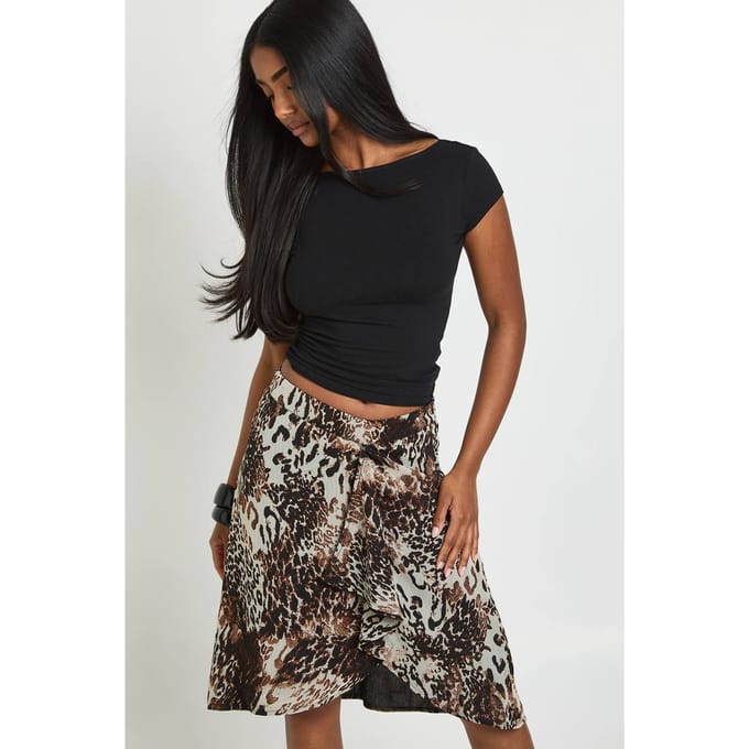 boohoo Dames Luipaardprint Crêpe Midi-rok Met Awkward Length | Maat: 42