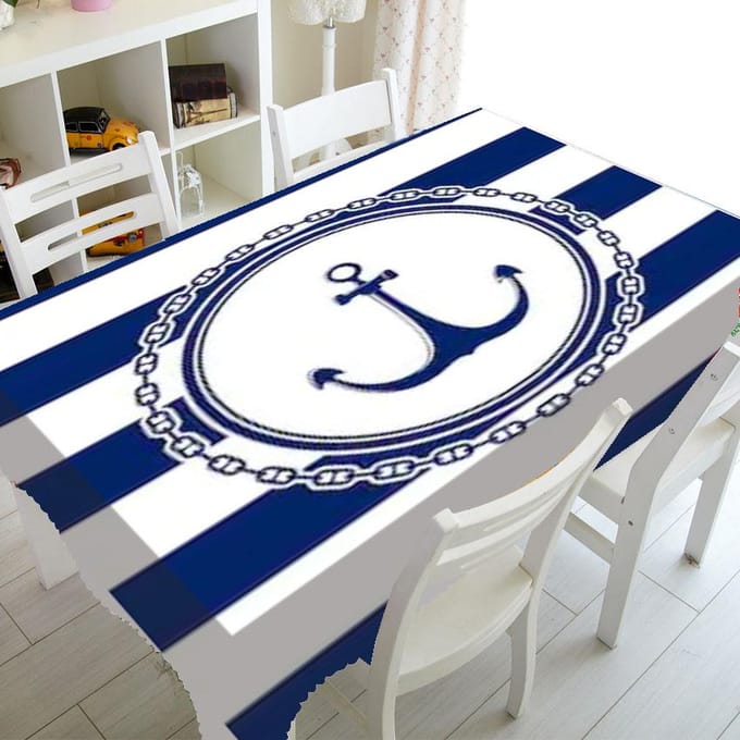 Nappe de table basse à rayures bleues et blanches, décoration de mariage de cuisine de luxe, nappe imperméable 140-180cm