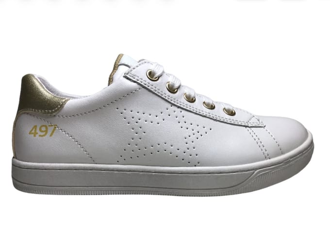 Naturino Mt 30 Veter/rits effen lederen sneakers Drop wit goud
