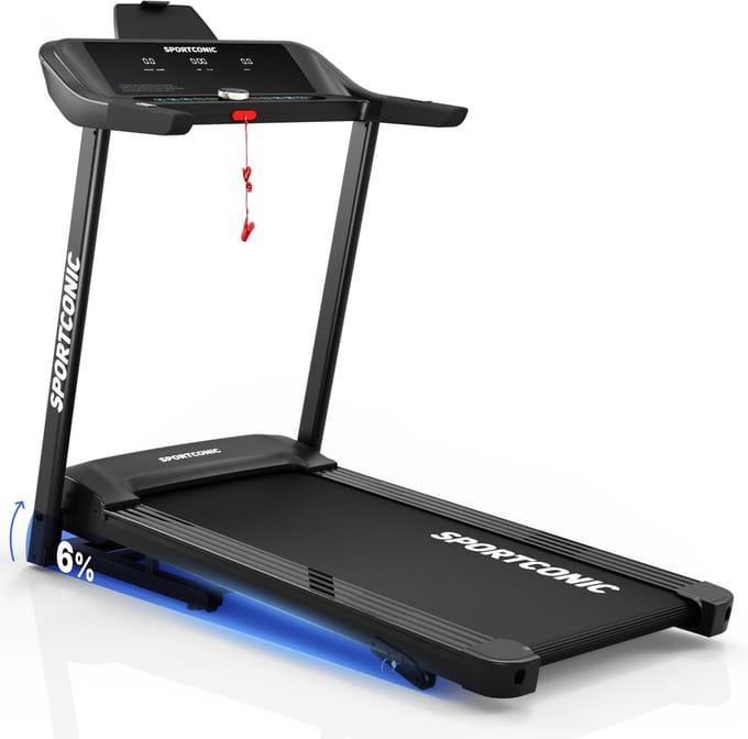 Sportconic Loopband 1-14 km/u – Loopband Inklapbaar – Professionele Loopband voor Thuis – 12 Programma's – Met Hellingfunctie – Incl. Tablethouder en LED-display - Ruim loopoppervlak - Stevig ontwerp