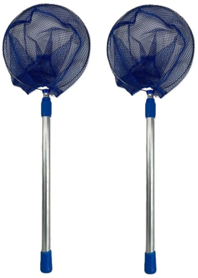 Schepnet XL - 2x - telescopisch- 85 cm - blauw - aluminium - visnet / vlindernet - uitschuifbaar