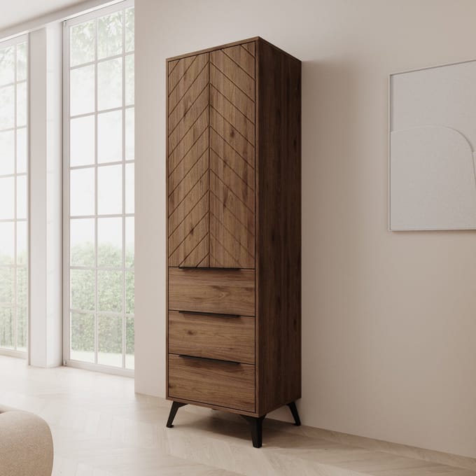 Meubella - Xiano - Kledingkast met lades - Donker eiken - 54x40x180 cm