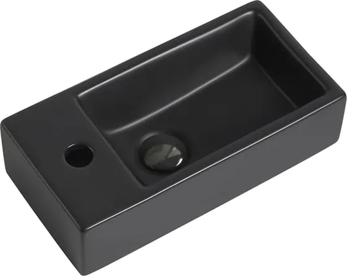 Fontein Mia 40.5x20x10.5cm mat zwart inclusief afvoerplug links
