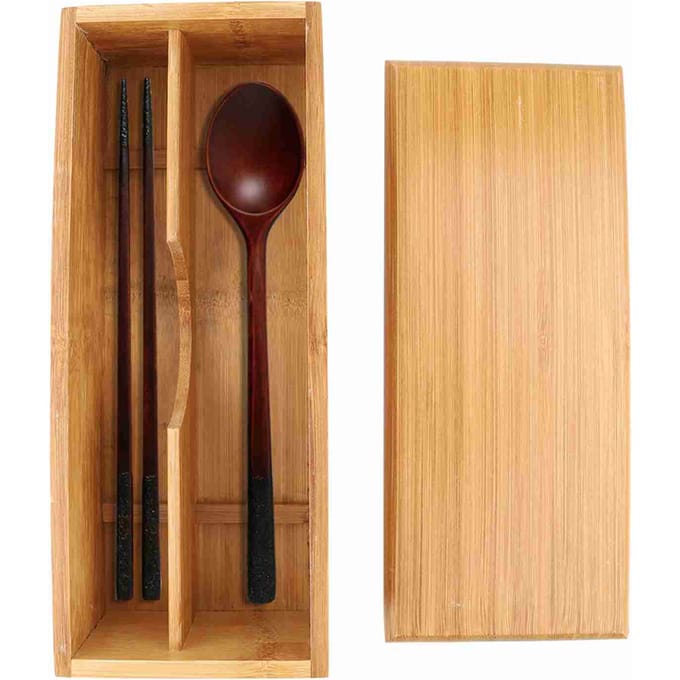 Japanse Eetstokjes Doos Servies Lepel Kooi Bamboe Opbergdoos Container brown