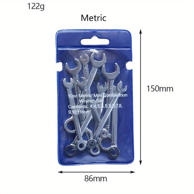 Ensemble de 10 mini-clés à molette, outil manuel, porte-clés, clé de poche antidéflagrante, clés de type britannique/métrique bleu